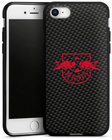 Silikon Hülle kompatibel mit Apple iPhone SE (2020) Case schwarz Handyhülle RB Leipzig Carbon Offizielles Lizenzprodukt