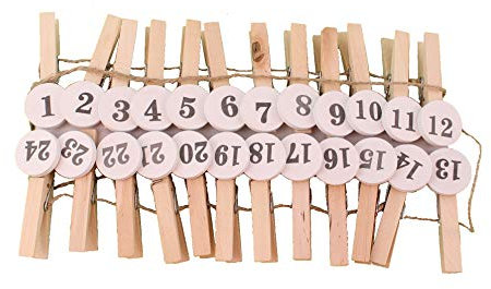 AAF Nommel Adventskalender Bastelset 24 TLG. Deko Klammern mit Advent Zahlen zum Aufhängen