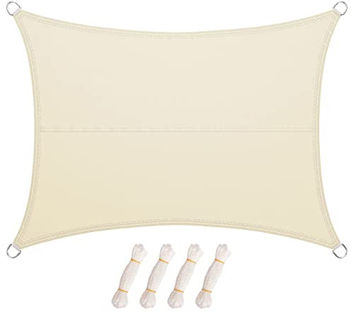 LARMNEE PES 4 x 6 m Tenda Parasole, Vela Ombreggiante, da Sole Blocco di 93% UV, Resistente all'Acqua Fino ad Almeno 1000 mm Protezione Occhielli Metallici, per Giardino,Bianco EWH46SP02