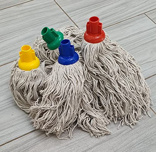 Socket Push 6pcs pk Plastic TWINE Cotton Mop Head Jumbo Large Mop Thick Absorbent Yarn For Everyday Home/Work Commercial Mop Heads for Heavy Duty long lasting (6pk Jumbo 400g)