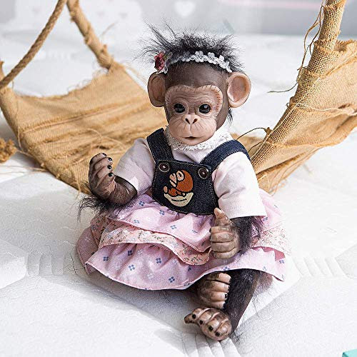 yuela 40CM Reborn Baby Orang-Utans Nette Puppe Handgemachte detaillierte Malerei Frühchen Größe Schwarzer AFFE Sammlerkunstpuppe