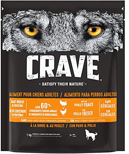 CRAVE Trockenfutter für ausgewachsene Hunde mit dem Geschmack Truthahn & Huhn – 6 Beutel à 1 kg – Trockenfutter ohne Farbstoffe, Aromen oder Konservierungsstoffe, mit einem hohen Proteingehalt