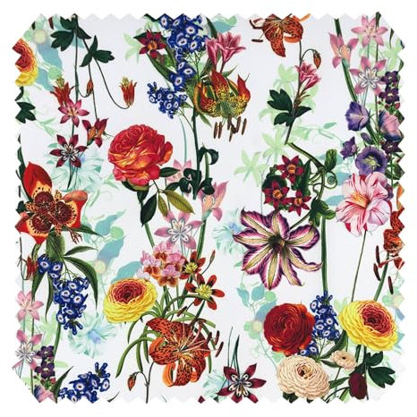 novely® OXFORD 210D | 1 lfm | Polsterstoff Bedruckt Outdoor Dekostoff Wasserabweisend Reißfest | Bunte Blumen Auf Weiß