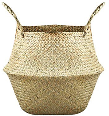 Giftik Plant Basket with Hanging, Seagrass Woven Baskets Indoor Outdoor, Home Decor Planter Pot Storage Laundry Picnic Grocery Straw Beach Bag (M)