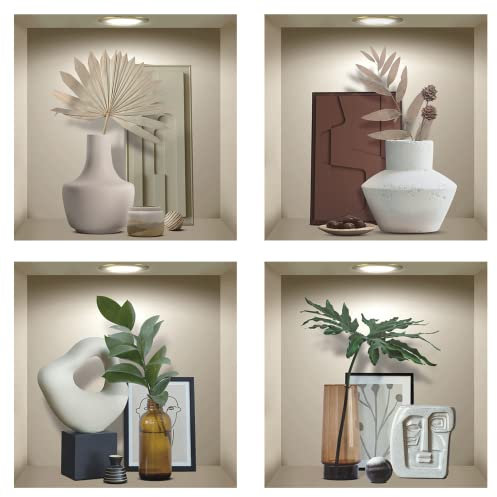 KAIRNE 3D Vase Wandaufkleber,Grüne Pflanze Wandsticker,Vasen Wandtattoo für Wohnzimmer,3D Beige Wandbild,Abnehmbare Weiße Flasche und Grünes Blätter Wandbilder für Küche Schlafzimmer Büro Deko,30×30CM