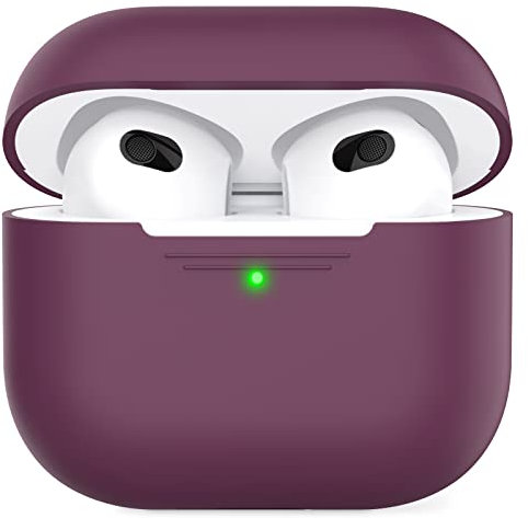 AHASTYLE AirPods 3 Hülle Silikon Schutzhülle und Haut Case für AirPods 3 [Front-LED Sichtbar] [Kabelloses Laden] Kompatibel mit AirPods 3 2021 (Ohne Karabiner, Burgund)