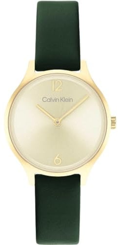 Calvin Klein Analog Quarzuhr für Damen mit Grünes Lederarmband - 25200147