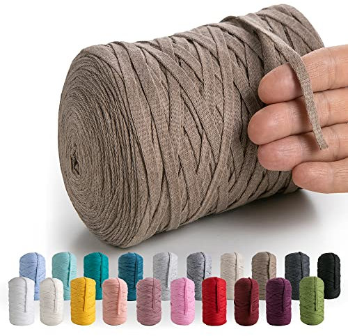 MeriWoolArt® Baumwollgarn Band Beige - 10mm T-Shirt Band Garn für Stricken, Makramee, Häkeln, Weben, Geschenkband - 150 m Baumwollband (Dunkelsand)
