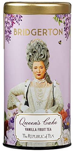 The Republic of Tea Bridgerton Queen's Cake Vanilla Fruit Tea, 36 tea bags in metal tin - Fruity rooibos tea with vanilla in a chic metal tin with Bridgerton design