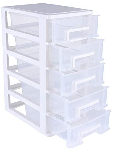 Zerodeko Kunststoff- Schubladen- Schrank Multifunktionale Fünf- Layer- Lagerschrank Tragbare Aufbewahrungskoffer Organizer- Sonnenzahnhalter für Home Office (Weiß)