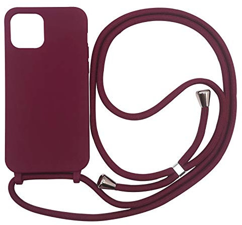 PuYu Zhe Compatible for iPhone 14 Pro Max Case,Silicone Crossbody Cover TPU Shell Adjustable Cord Lanyard Slim Stylish Shockproof Case-Wine Red