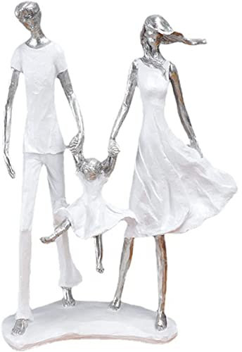 Family of 3 Figurines, Resin Family Statue Parents And Kids Statues Gifts for Family Home Desktop Sculpture Wedding Anniversary Anniversary Birthday, White