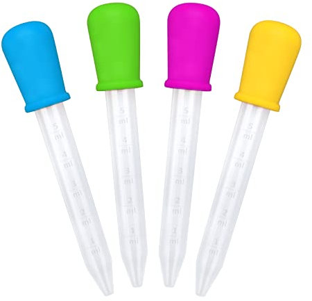 4 Pack Silicone Pipettes Dropper, 5ml Plastic Droppers, Liquid Droppers Pipettes of 5ml for Baby Feeder Kids Candy Molds Gummy Mold and Crafts