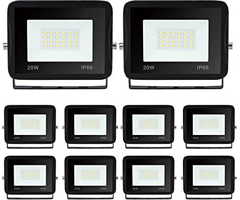 Yakimz LED Strahler Außen, 20W Fluter Scheinwerfer, Wasserdicht IP66, Wandbeleuchtung Flutlicht 230V, Superhell Kaltweiß Außenstrahler 1700LM 6000K Beleuchtung Außenlampe