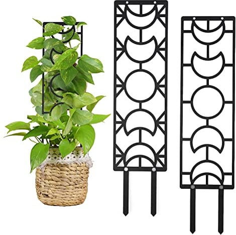 2pcs Support pour Plantes Grimpantes, 48cm Treillis pour Plantes d'Intérieur en Métal Phase de Lune Petit Treilli Jardin pour Plantes Grimpantes Plante en Pot Vigne Monstera (Noir)