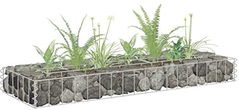 WIFESE Panier de Gabion Acier Galvanisé 90x30x10 cm Argenté Lit Surélevé à Gabion Stabilité Supplémentaire Parterre de Plantes Fleurs Mur de Soutènemen Cage de Gabion Robuste Facile à Assembler