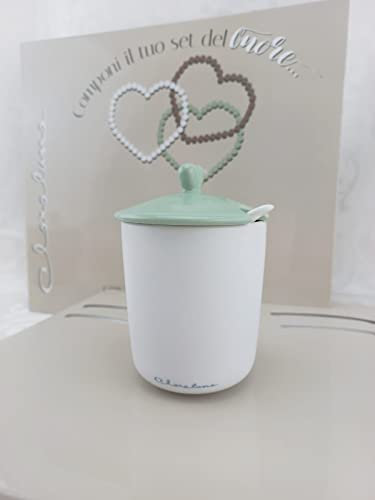 Bomboniera matrimonio zuccheriera cuore bianca e verde claraluna 2023 Con Fiore/Fiocco o Shopper