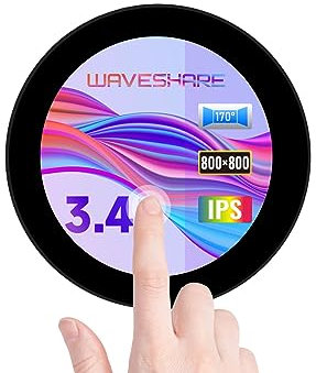 Waveshare 3.4inch DSI Round Capacitive Touch Screen, 800 x 800 Pixels, 10 Point Touch IPS Display Panel, I2C Touch Interface, 170° Viewing Angle, Tempered Glass Panel, Compatible with Raspberry Pi