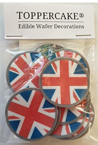 Toppercake Edible Wafer Union Jack Great Britain Flag Cup Cake Decorations Cake Toppers - (Pack of 24)