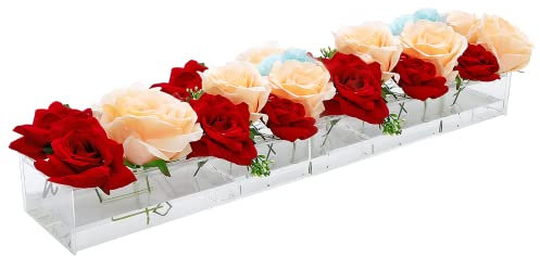 Acryl-Blumenvase, rechteckig, 43,2 cm lang, rechteckige Vase mit 18 Löchern, niedrige florale moderne Vasen für Tafelaufsätze für Hochzeitstisch und Esszimmer