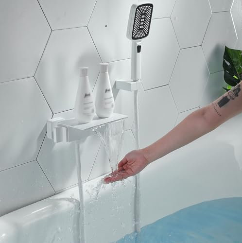 XJTNLB Wasserhahn Badewanne Wand Duscharmatur Mischbatterie Dusche Wasserfall Armatur Dusche Einhebel Badewannenarmatur mit Handbrause Edelstahle Wandmontage Mischbatterie für Dusche, Weiss