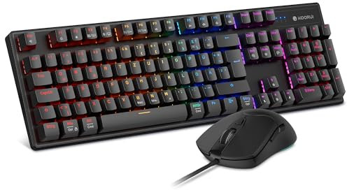 KOORUI Gaming Tastatur Maus Set, Mechanisch Maus Tastatur Set DE QWERTZ Layout 12 Funktionstasten USB Ergonomische Tastatur und Maus mit 6 Tasten 3200 DPI für Win, MacOS, Linux-Rotem Schalter