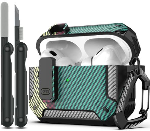 RFUNGUANGO Kompatibel mit Airpod Pro 2 Hülle (2023/2022/2019) mit Reinigungskit, Hartschalen-Schutz Hülle Kompatibel mit Airpods Pro 2./1. Generation (USB-C/Blitzkabel),Faser Grün