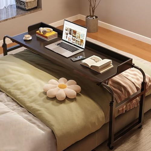 GXQFC Schreibtisch über dem Bett 115-210cm, Steharbeitsplatz mit 4 Rollen Höhen- und Längenverstellbarer Mobiler Tisch Laptopwagen Computertisch für Wohnzimmer Schlafzimmer Krankenh(Color:Schwarz)