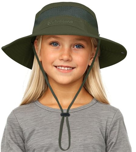 Durio Baby Sonnenhut für Mädchen und Jungen,Sonnenhut Kleinkind, Kinder Fischerhut,Sommerhut Breiter Krempe, Strandhut für Mädchen Jungen Armeegrün 4-12 Jahre