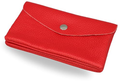 Brise Art Geldbörse Damen Leder Midi Handgemachte Portemonnaie Damen Geldbeutel 2 Fächer Stylisch Verschließbar mit Druckknopf und Zipper Made in Italy (Rot)
