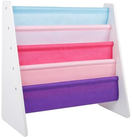 Duffy® Kids Bookshelf Book Storage 4 Tier Kids Sling Storage Bookcase Fabric Sling Shelves For Kids Childrens Bookcase For Kids Bedroom Storage