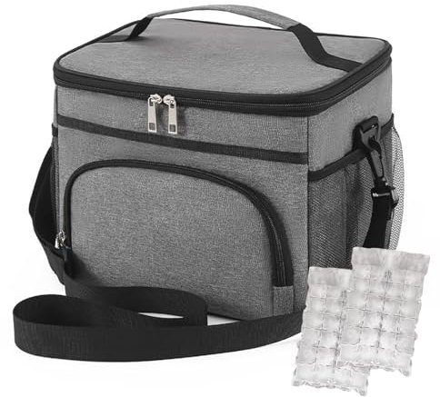 ASSUGO kühltasche faltbar, 15L lunchtasche Herren Damen, picknicktasche für Jobs, Schule und Camping (gray)