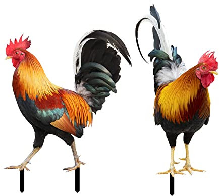 NOZEM Gartenstecker Frühling Deko Gartendeko Figuren Ornament Draußen Gartendekorationen Doppelseitiger Druck Simulierte Huhn Gartenfiguren Outdoor Dekoration (C3-A,B, One Size)