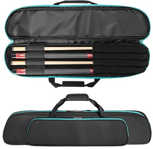 GOBUROS 2x2 Pool Queue Koffer für 2 Unterteile und 2 Schäfte, weicher Pool Stick Halter mit Zubehörtasche vorne, Billard Queue Tragetaschen mit Schultergurt für einfaches Tragen, Grün