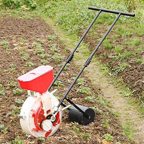 Hand-Push Roller Seeder, Rasen-Garten-Streuer, Mais Sojabohnen Dünger Maschine, Push Streuer, Pflanztiefe 3.5-7.8 cm 7Holes