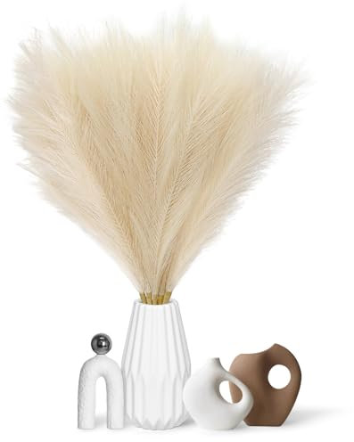 PCKOBEVER Lot de 5 herbes de pampa artificielles naturelles séchées - 80 cm de haut - Plumes artificielles pelucheuses pour décoration de maison, vases, bureau, mariage, décoration de fête