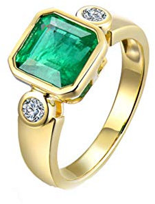 Beydodo Eheringe Damen Einzeln, Ring Gold 750 mit Smaragd 2ct Hochzeit Ringe Frauen Nickelfrei Gr.60 (19.1)