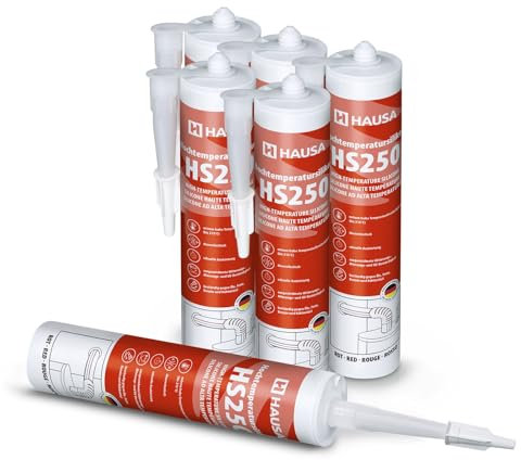 Silicone haute température HS250 Colle et mastic professionnel pour joints pour températures jusqu'à 305°C Étanchéité de moteurs automobiles, industriels et marins 6x310ml (Rouge) HAUSA