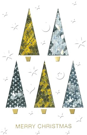 Winter Glow Merry Christmas Trees Sparkle Hand-Finished Christmas Greeting Card BXW006S