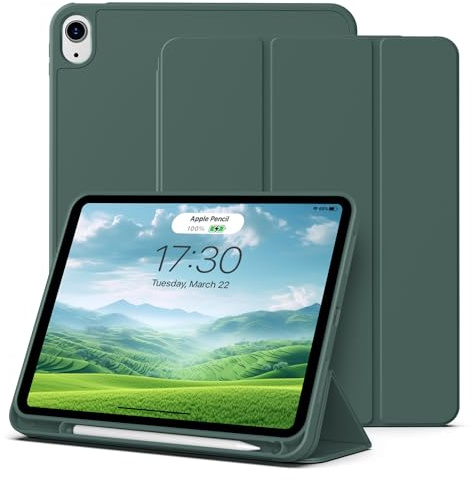 aoub Case for iPad A16 11 Inch 11th/10th Generation 10.9 Inch (2025/2022) | Case with Pencil Holder for iPad 11/10 Gen, TPU Soft Silicone Protective Cover, Auto Wake/Sleep, Tri-Fold Stand, Dark Green