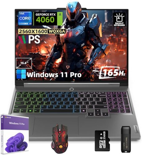 Lenovo Legion 5i Ordinateur portable de jeu – Écran WQXGA 165 Hz, Intel 24 cœurs i9-14900HX, GeForce RTX 4060, Wi-Fi 6E, clavier rétroéclairé RVB, Win 11 Pro avec accessoires JAWFOAL (32 Go de RAM