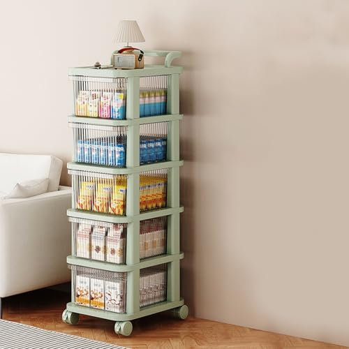 Rollwagen mit 5 Etagen und drehbarem Regal, Windel-Organizer und Multifunktionsschrank, ideal für Schlafzimmer, Esszimmer, Wohnzimmer und Küche, aus PP-Material