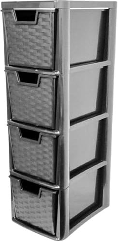Khanary A5 Plastic Storage Drawer 4-Tier Rattan-Effect Organizer- Study Stationery Jewelry Cosmetics Stylish Multi-Purpose Solution Home Kitchen Office Medium 62(H) x 25(D) x19(W)-Black