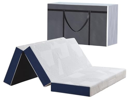 Hiimgo Folding Mattress, 10cm Single with Portable Pillow and Storage Bag, Memory Foam Mattress for Travel, Camping, Guest and Home(90x190x10cm)