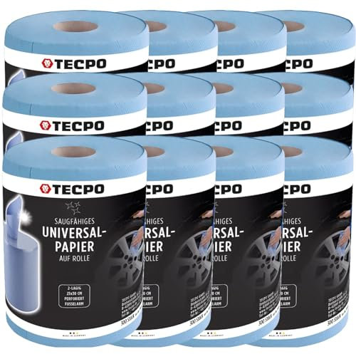 TECPO Putztuchrolle Blau 2-lagig, perforiert, saugstark, Putzrolle Papierrolle Reinigungstücher Wischtücher Putzpapier für Gewerbe und Industrie
