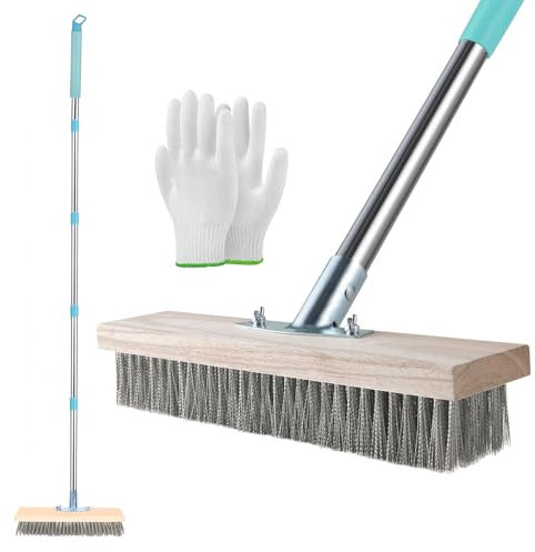 Mapneng Heavy Duty Wire Broom, Deck Garden Brush With Retractable Handle (71In), Outdoor Push Broom, Suitable for Cleaning Stubborn Stains on Gardens, Yards, Garages, Concrete