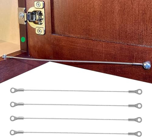 4Pcs Cabinet Door Restraint Wire Hinge Limiter, Hinge Opening Limiter Angle Stop, Stainless Steel Cupboard Swing Restrictor Stopper, Flexible Braideds Cable for Restricting Swing and Opening Angle