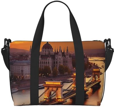 Sports Gym Bag for Women Men Travel Duffel Bag Tote Weekender Bag Carry on Overnight Bag for Travel Swimming Fitness Workout Sports Korea Winter Lake Duffle Bag, Sunset In Budapest, One Size