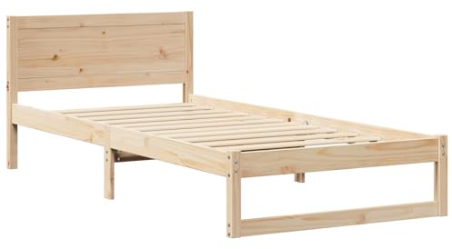 vidaXL Bettgestell mit Kopfteil Braun 80 x 200 cm Massivholz Kiefer, Moderner Holzbettrahmen, Stabiler Schlafplatz, minimalistisches Schlafzimmer, rechteckiges Design, praktische Kopfstütze