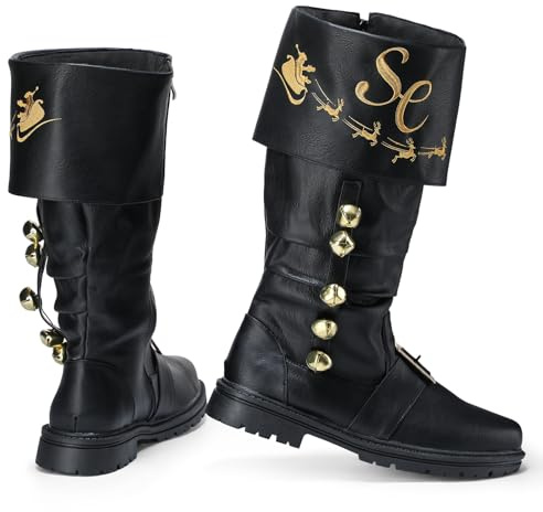 Halfchet Christmas Santa Claus Boots for Men Wide Cuffs Santa Combat Boots Xmas Costume Accessory(Sc Embroidery,10) Black, Gold